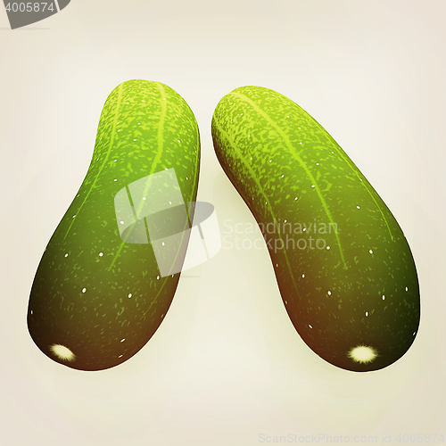 Image of fresh cucumbers. 3D illustration. Vintage style.