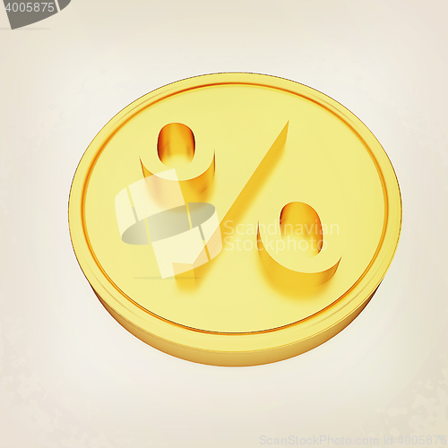 Image of Gold percent coin. 3D illustration. Vintage style.