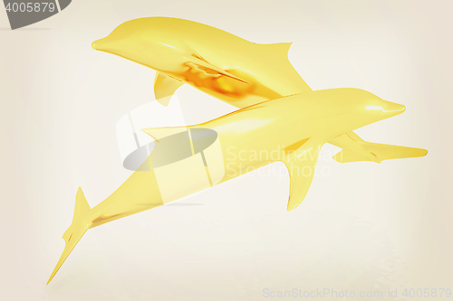Image of golden dolphin. 3D illustration. Vintage style.