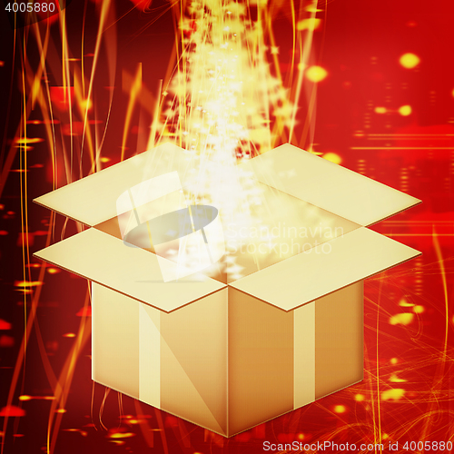 Image of Colorful mail-order box on a red background with a fantastic glo