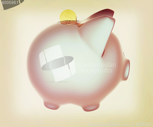 Image of piggy bank and falling coins. 3D illustration. Vintage style.