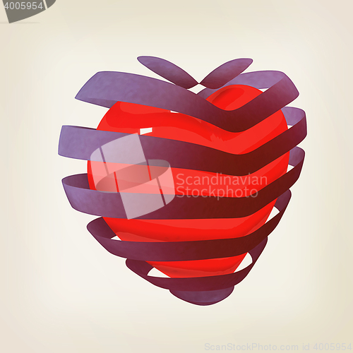 Image of 3d beautiful red glossy heart of the bands. 3D illustration. Vin