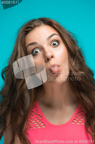 Image of The young woman\'s portrait with happy emotions