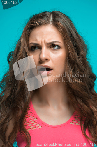 Image of The young woman\'s portrait with thoughtful emotions