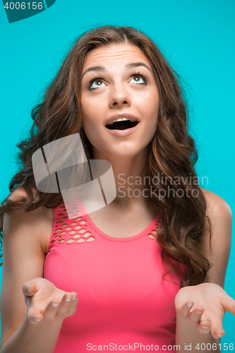 Image of The young woman\'s portrait with happy emotions