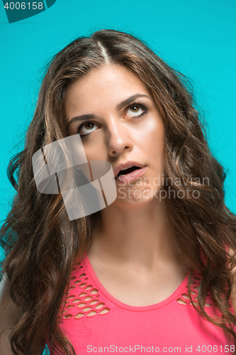 Image of The young woman\'s portrait with thoughtful emotions