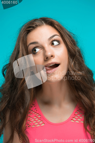 Image of The young woman\'s portrait with happy emotions