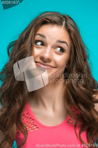 Image of The young woman\'s portrait with happy emotions