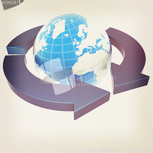 Image of Earth with arrows. 3D illustration. Vintage style.