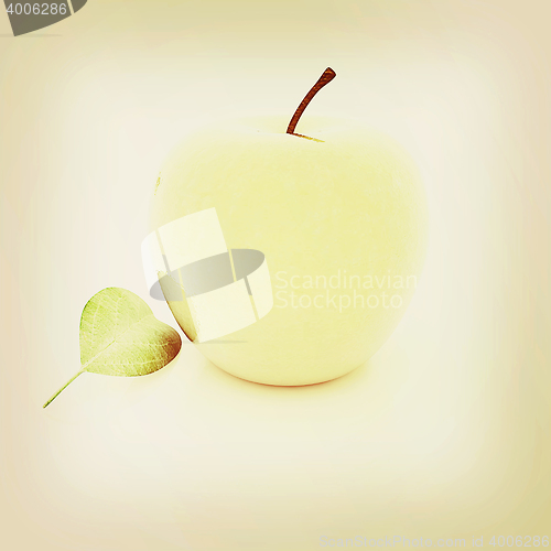 Image of apple with leaf . 3D illustration. Vintage style.