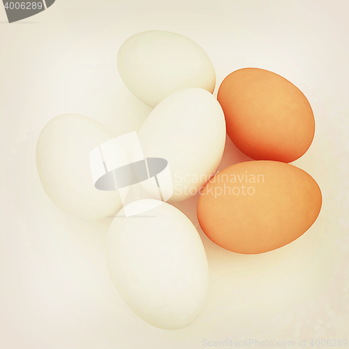 Image of Chicken Eggs. 3D illustration. Vintage style.