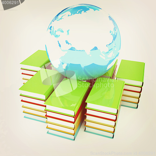 Image of book and earth on a white background. 3D illustration. Vintage s
