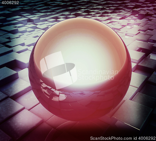 Image of abstract urban background and sphere. Close-up. 3D illustration.