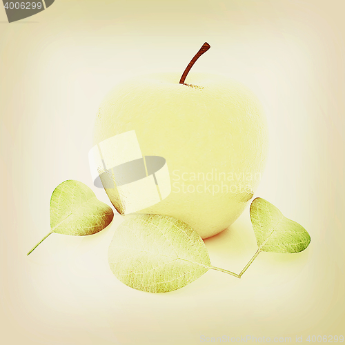 Image of apple with leaf . 3D illustration. Vintage style.