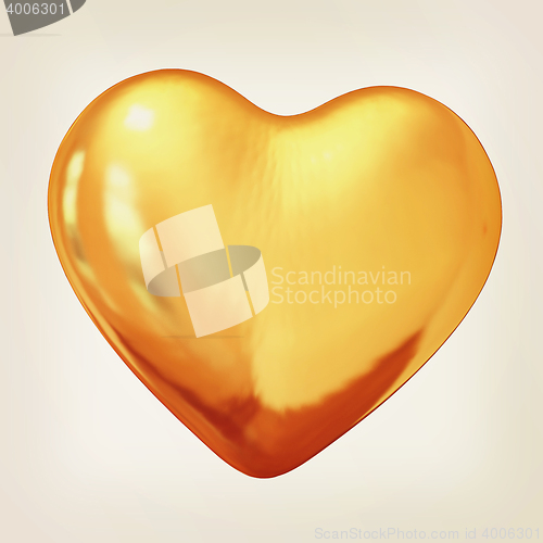 Image of 3d glossy metall heart. 3D illustration. Vintage style.