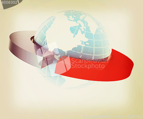 Image of Earth and two poles. 3D illustration. Vintage style.