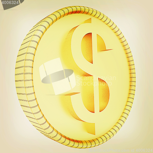 Image of Gold dollar coin. 3D illustration. Vintage style.