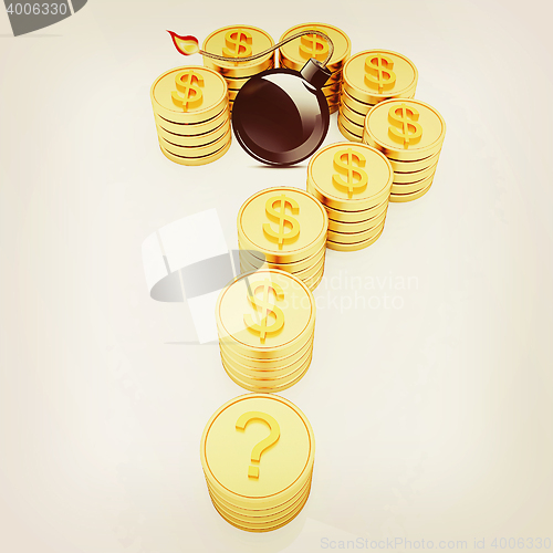 Image of Question mark in the form of gold coins with dollar sign and bla