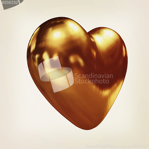 Image of 3d glossy metall heart. 3D illustration. Vintage style.