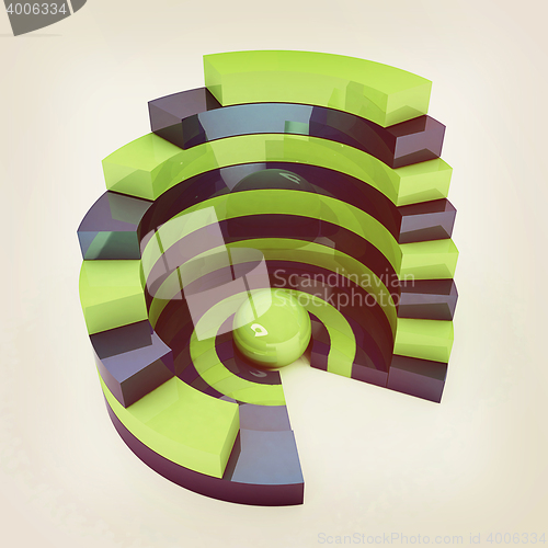 Image of Abstract structure with green bal in the center. 3D illustration