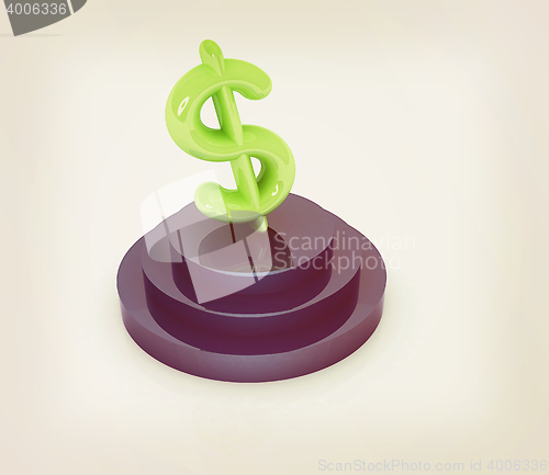 Image of Dollar sign on podium. 3D icon on white. 3D illustration. Vintag