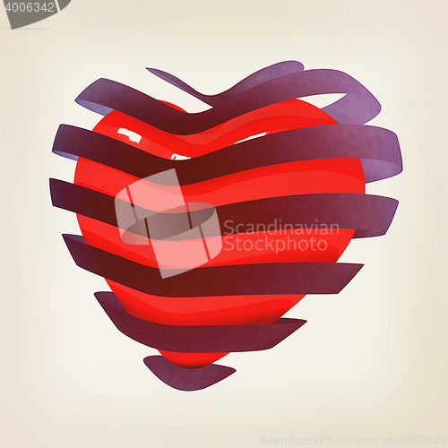 Image of 3d beautiful red glossy heart of the bands. 3D illustration. Vin