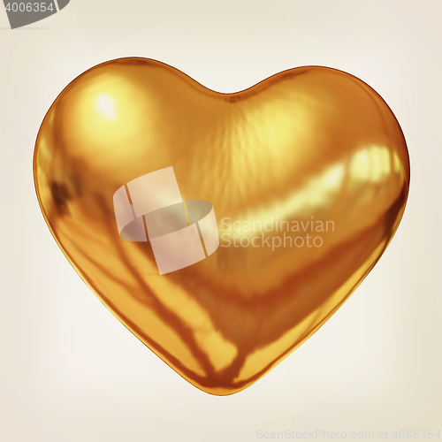 Image of 3d glossy metall heart. 3D illustration. Vintage style.