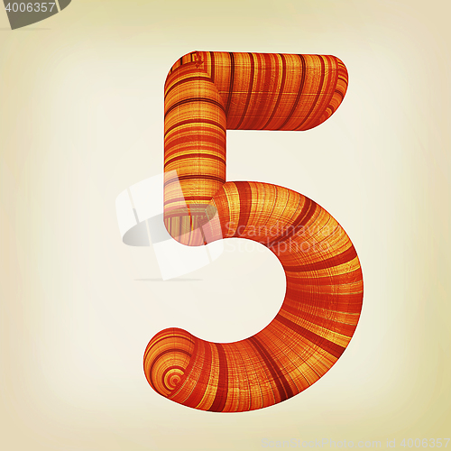 Image of Wooden number \"5\"- five on a white. . 3D illustration. Vintage s