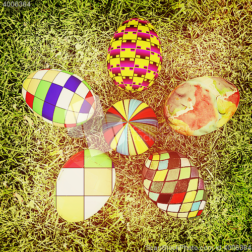 Image of Flower of Easter eggs. 3D illustration. Vintage style.