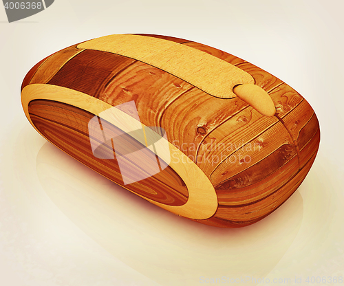 Image of Wooden computer mouse. 3D illustration. Vintage style.
