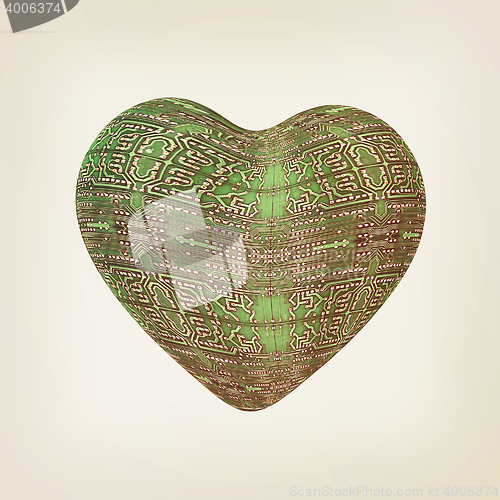 Image of 3d electronic heart. 3D illustration. Vintage style.