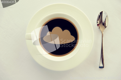 Image of cup of coffee with cloud silhouette and spoon