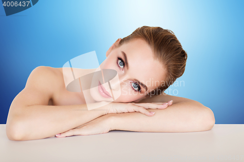 Image of beautiful young woman face and hands