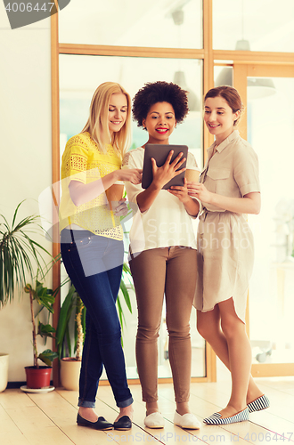 Image of creative team with tablet pc and coffee in office