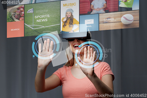 Image of woman in virtual reality headset or 3d glasses