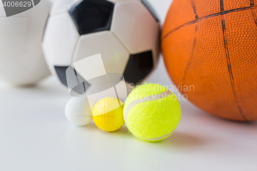 Image of close up of different sports balls set