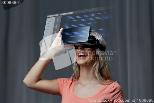 Image of woman in virtual reality headset or 3d glasses