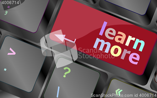 Image of education concept with learn more button on computer keyboard vector keyboard key. keyboard button. Vector illustration