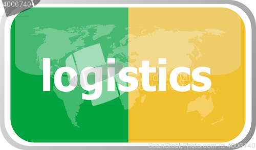 Image of logistics. Flat web button icon. World map earth icon. Vector illustration