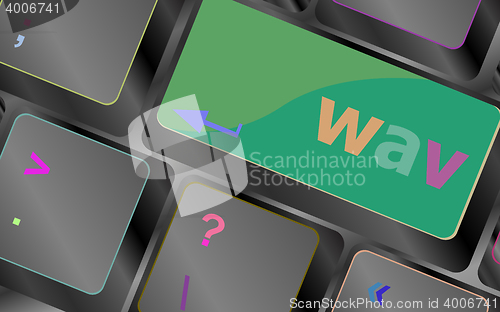 Image of wav word on keyboard keys button vector keyboard key. keyboard button. Vector illustration