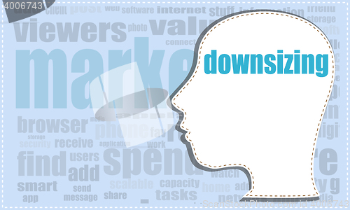 Image of downsizing, vector head, profile icon, woman head silhouette, business man head. vector illustration