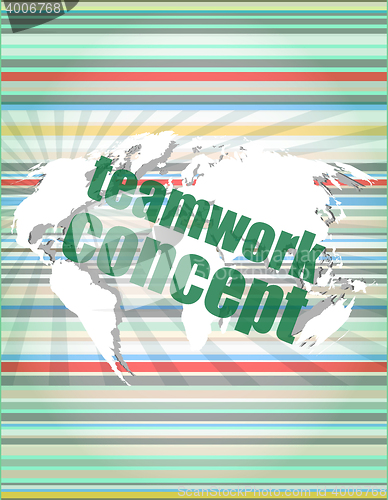 Image of teamwork concept - business growth on touch screenvector quotation marks with thin line speech bubble. concept of citation, info, testimonials, notice, textbox. isolated on white background. flat styl