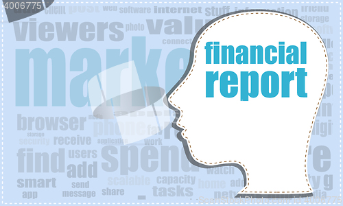 Image of financial report, vector head, profile icon, woman head silhouette, business man head. vector illustration