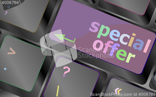 Image of special offer button on computer keyboard keys vector keyboard key. keyboard button. Vector illustration