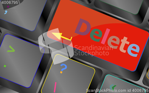 Image of Computer keyboard - Red key Delete, business concept vector keyboard key. keyboard button. Vector illustration