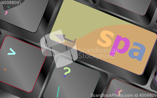 Image of healthy lifestyle shown by spa computer button, keyboard keys vector keyboard key. keyboard button. Vector illustration