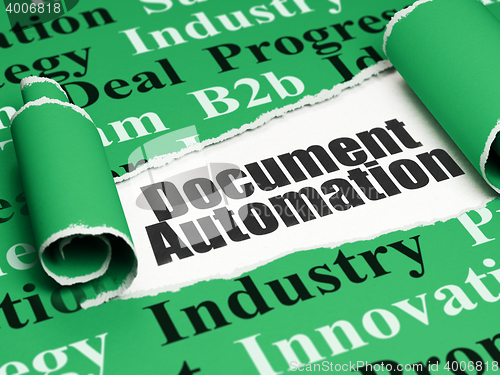 Image of Finance concept: black text Document Automation under the piece of  torn paper