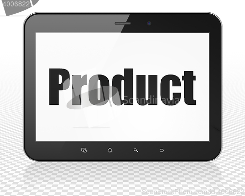 Image of Advertising concept: Tablet Pc Computer with Product on display
