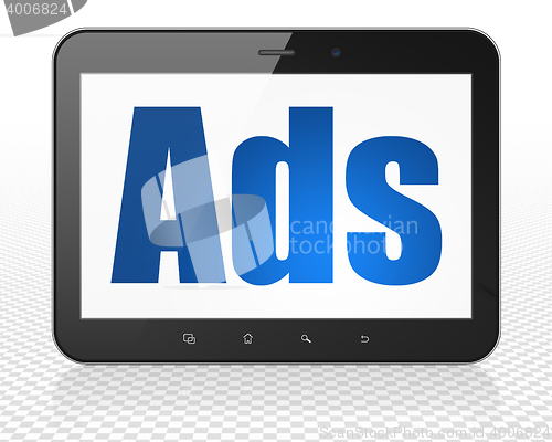 Image of Advertising concept: Tablet Pc Computer with Ads on display