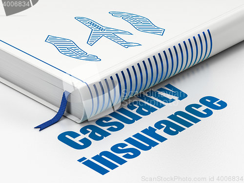 Image of Insurance concept: book Airplane And Palm, Casualty Insurance on white background